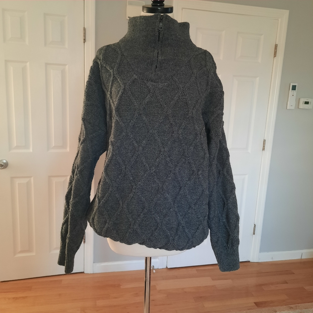 Vintage gray chunky wool half zip sweater